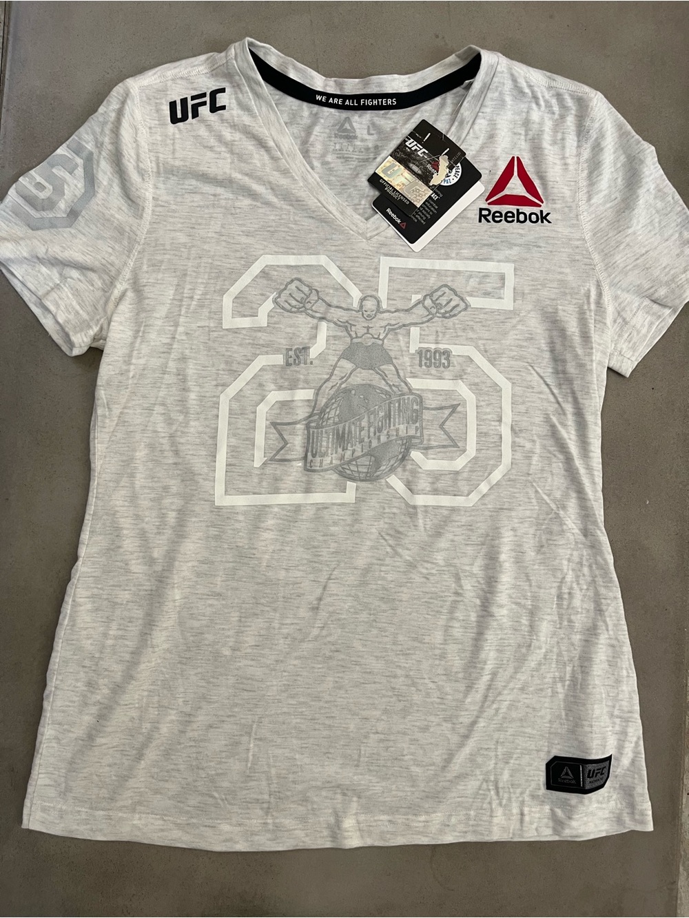 Reebok Women's White & Black V-Neck UFC Graphic Tee